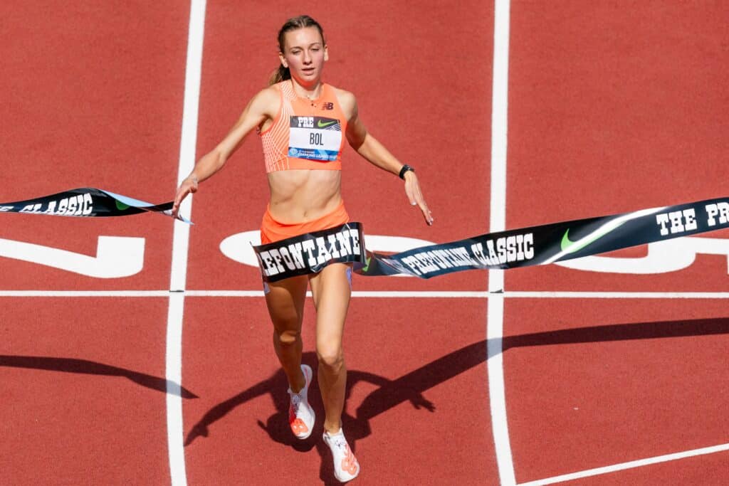 EUGENE, OREGON - SEPTEMBER 17: Femke Bol of the Netherlands wins the Women's 400m Hurdles during the 2023 Prefontaine Classic and Wanda Diamond League Final at Hayward Field on September 17, 2023 in Eugene, Oregon. Ali Gradischer/Getty Images/AFP
